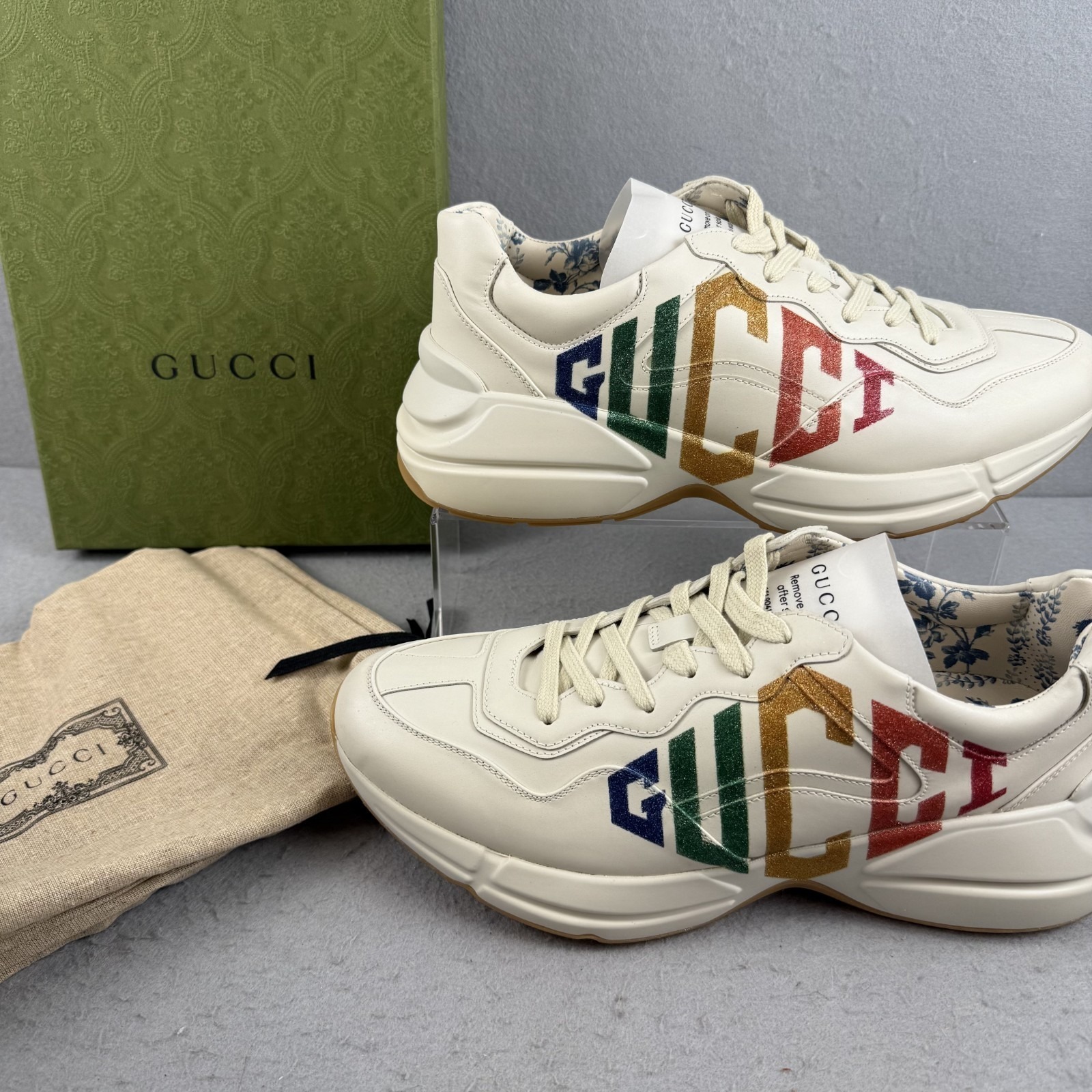 Gucci Rhyton Apollo Sneakers Nib Mystic White Rainbow Glitter Eu 42 Us 12 / 10